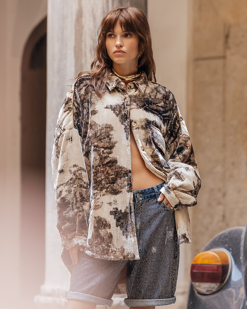 mes demoiselles veste Acorbu Veste en velour de soie imprimé paysage