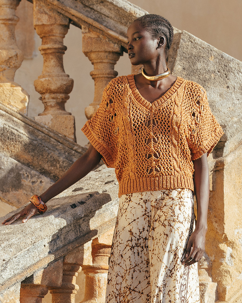 mes demoiselles pull Capria Tricot en tissage ajouré ocre