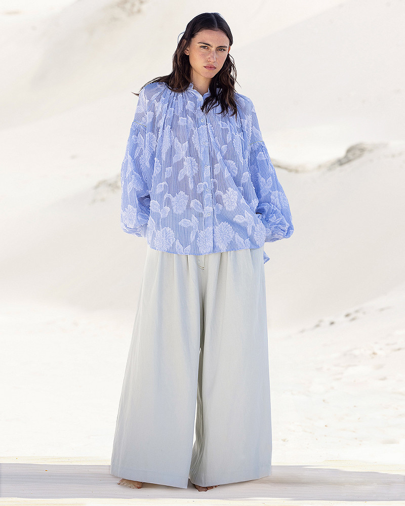 ﻿mes demoiselles blouse Thea Blouse en jacquard de coton rayé bleu ciel et blanc